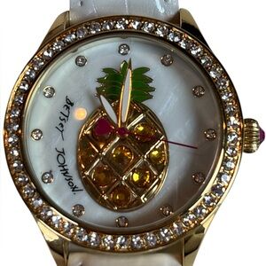 Betsey Johnson Pineapple Watch | Crystal Bezel | White Strap | XOX Betsey